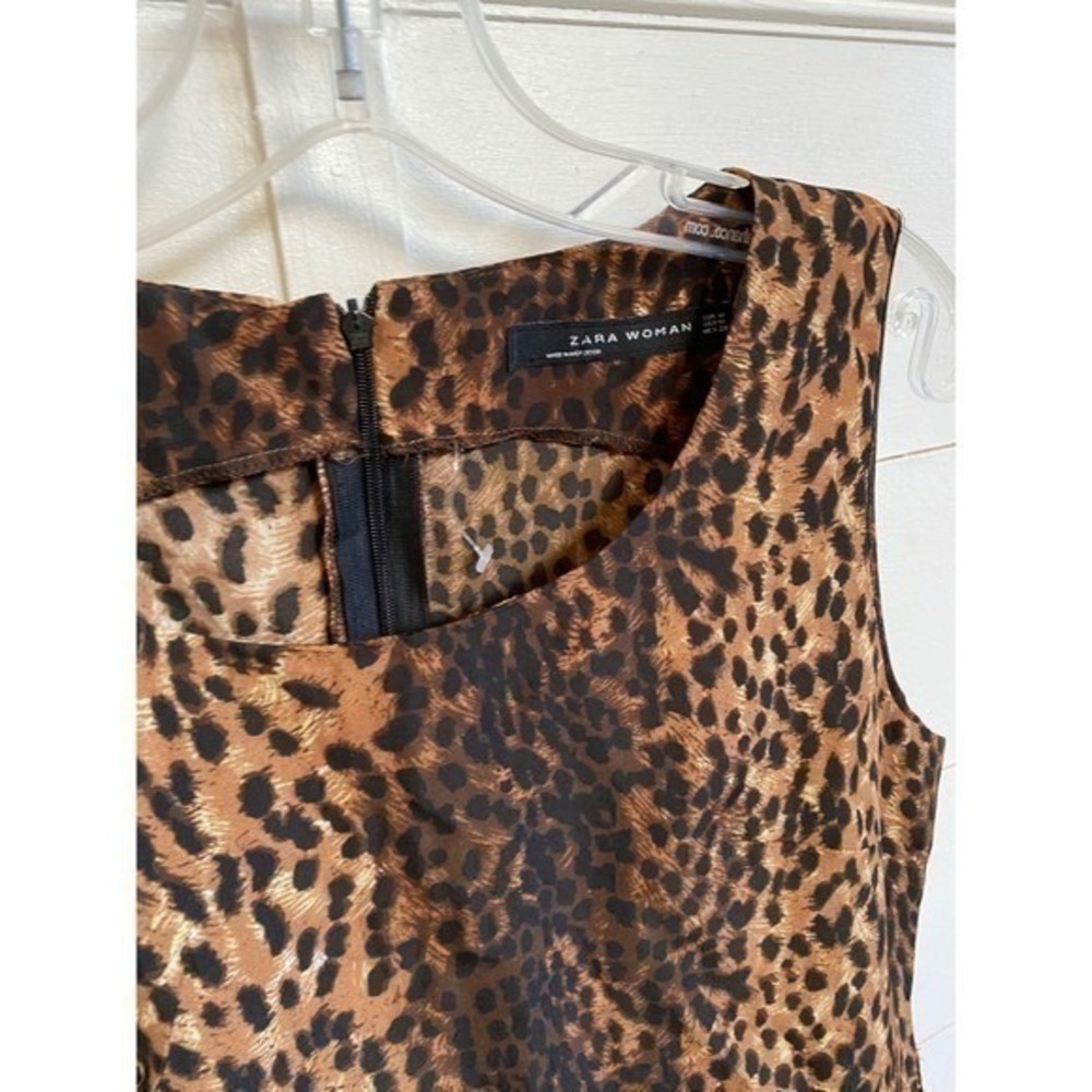 ZARA WOMAN Leopard Print Sleeveless Ruched Mini Dress w/Zipper Back - M EUC - Picture 7 of 14